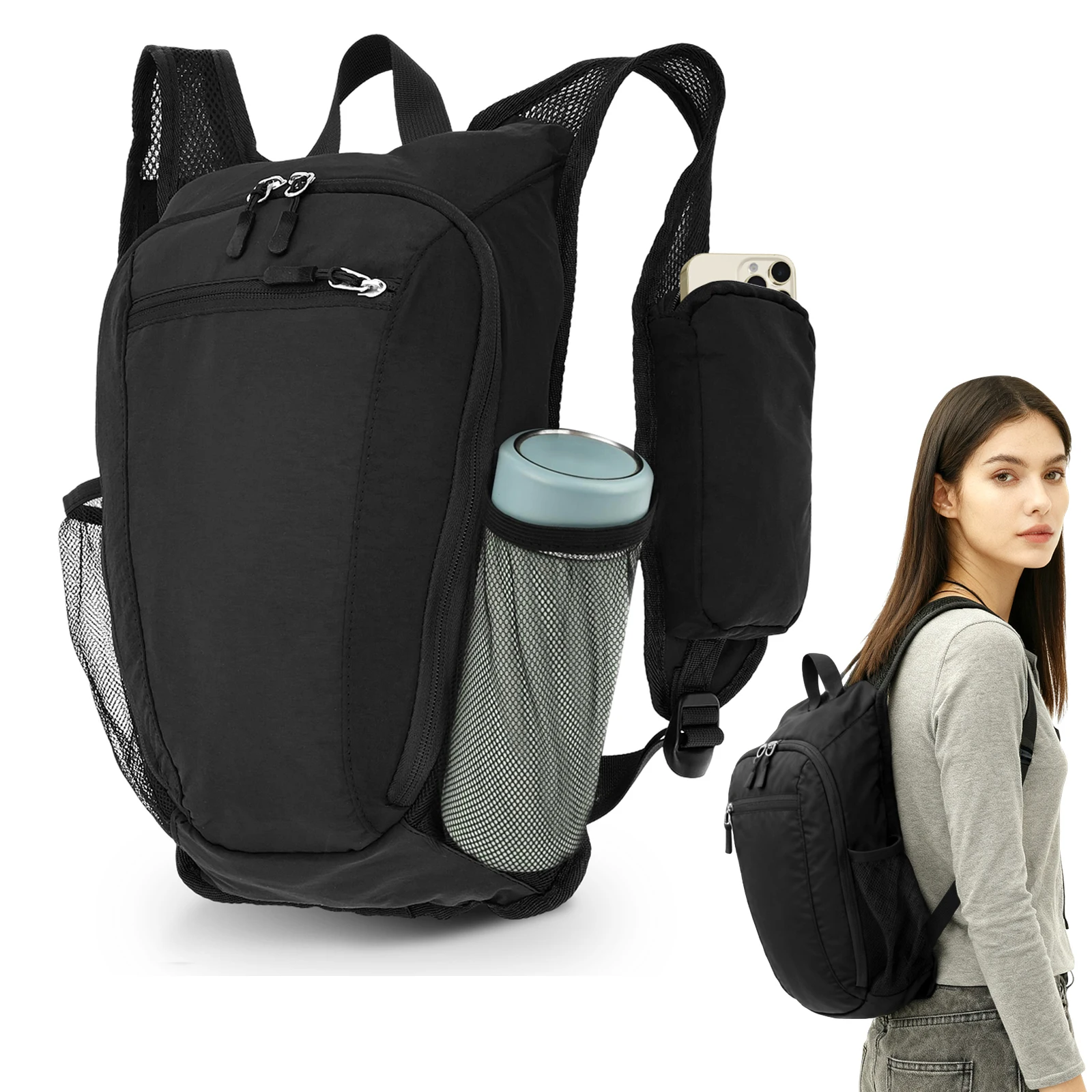 Foldable Backpack Small - 10L 小型ハイキングバックパック旅行デュアルショルダーストラップ折りたたみ式登山バッグポータブル軽量サイクリングナップザックデイパック