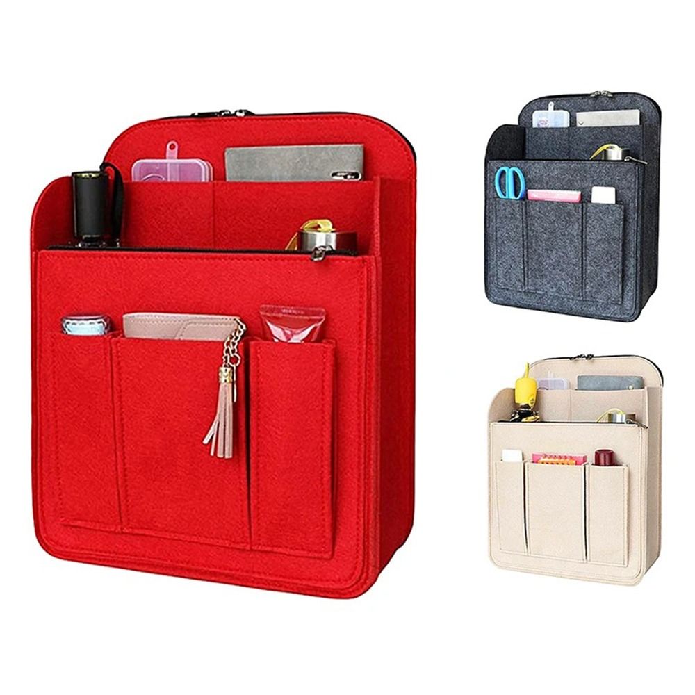 Backpack Insert Organizer - 耐久性のある多ポケットバックパックインナーバッグ、大容量ポータブルインサートバッグ、ロングシャンプ用フェルトトラベルバッグオーガナイザー