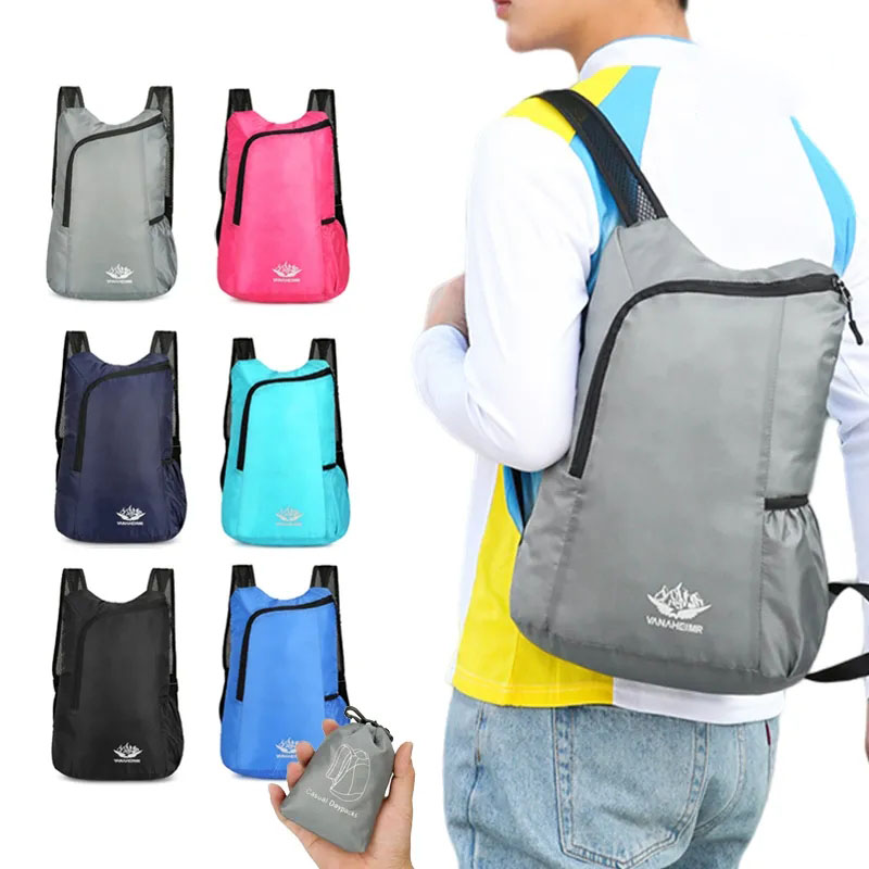 Foldable Backpack Small - 20L ユニセックス軽量アウトドアバックパックポータブル折りたたみ女性男性キャンプハイキング旅行デイパックレジャー防水スポーツバッグ