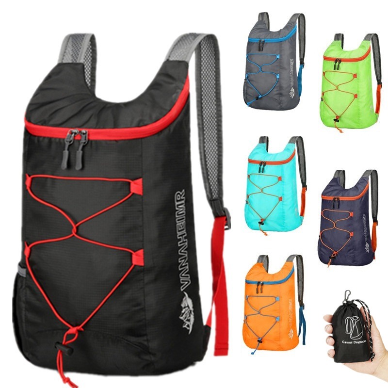 Hiking Backpack Waterproof - 多機能アウトドア折りたたみバックパック高密度軽量防水ナイロン生地スポーツバッグキャンプハイキング旅行用