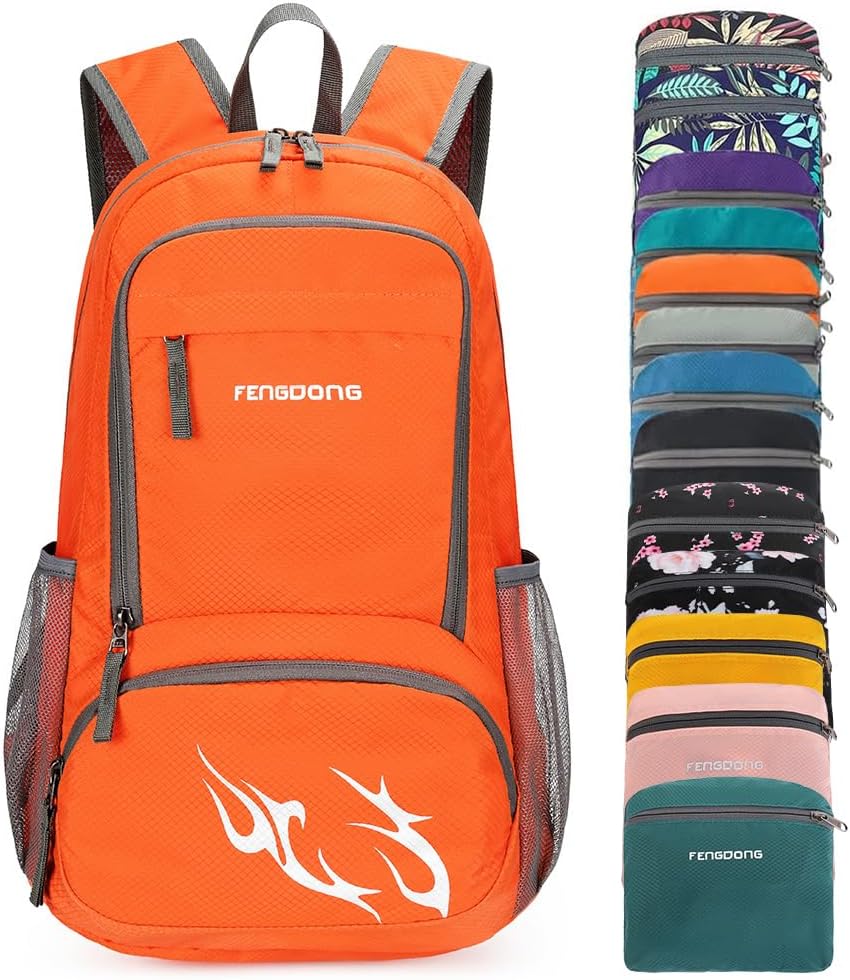 Foldable Backpack Small - FENGDONG 35L 軽量折りたたみ式防水パッカブルトラベル小型ハイキングバックパックデイパック（男女兼用）