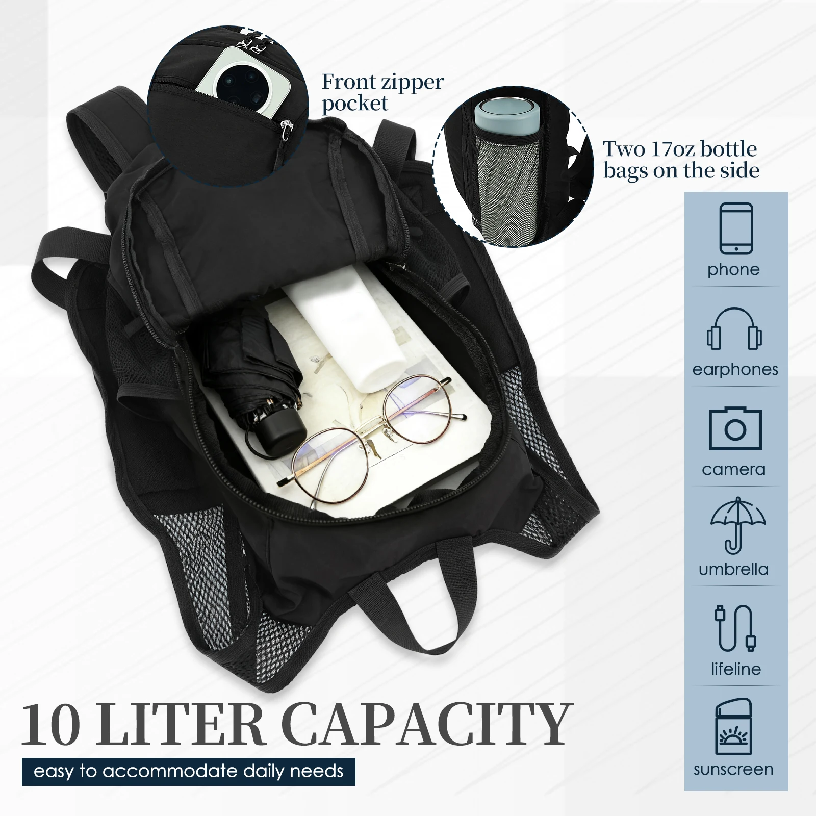10L 小型ハイキングバックパック旅行デュアルショルダースト - Foldable Backpack Small のレビューと価格