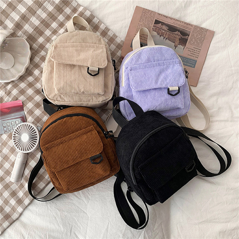 無地ミニバックパックコーデュロイ小さなバックパックシンプルな - Fashion Backpack Women のレビューと価格